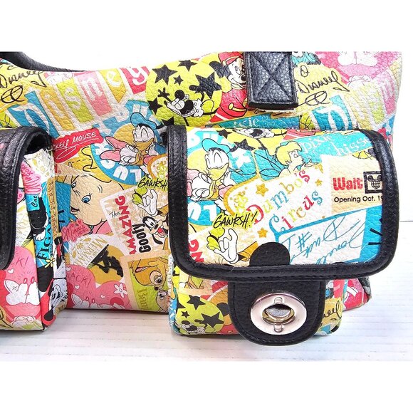Disney Multicolor Printed Handbag With Black Accents & Dual Handles Y2K - Picture 3 of 14